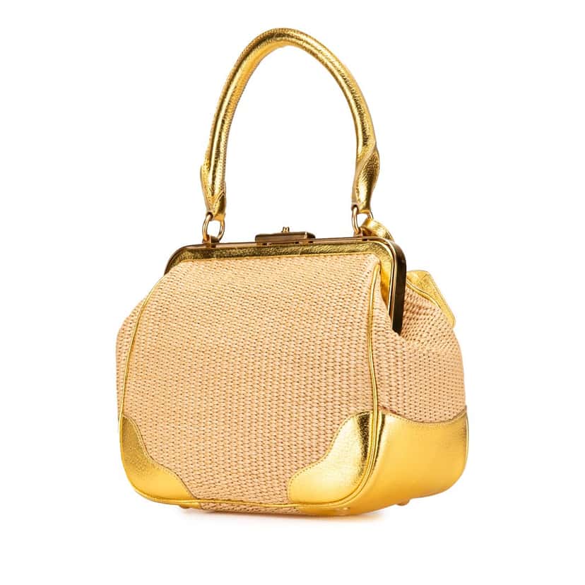 Prada Raffia Frame Handbag Brown Good condition - Back View