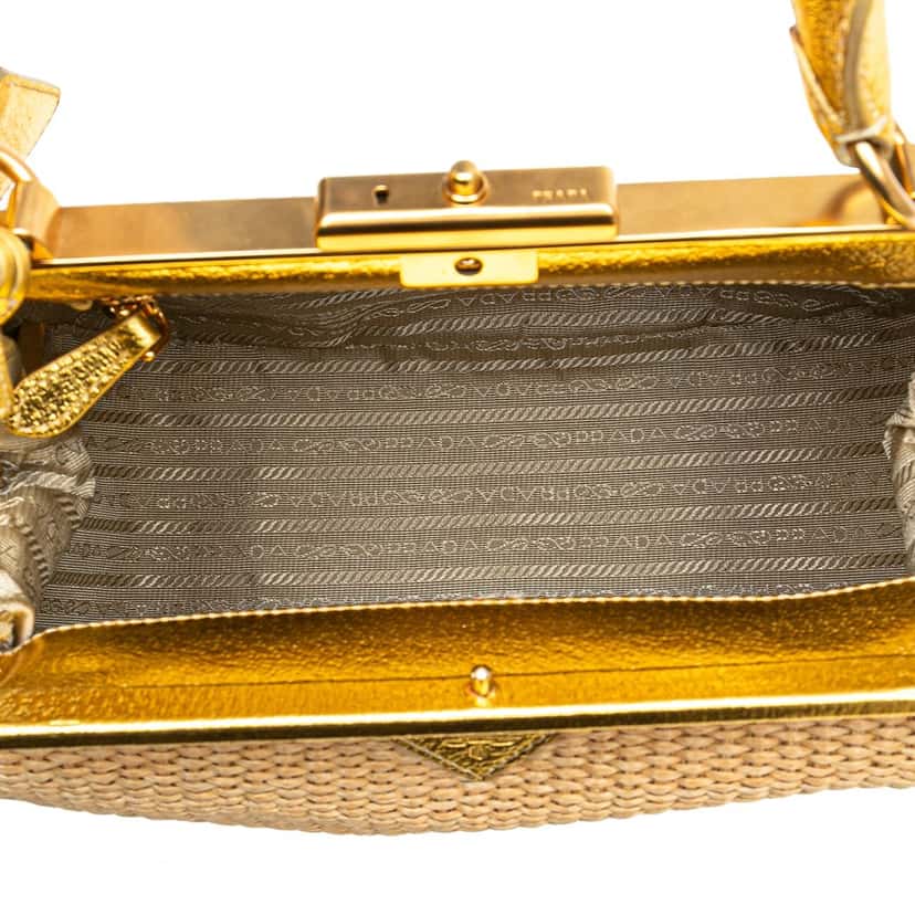 Prada Raffia Frame Handbag Brown Good condition - Model View