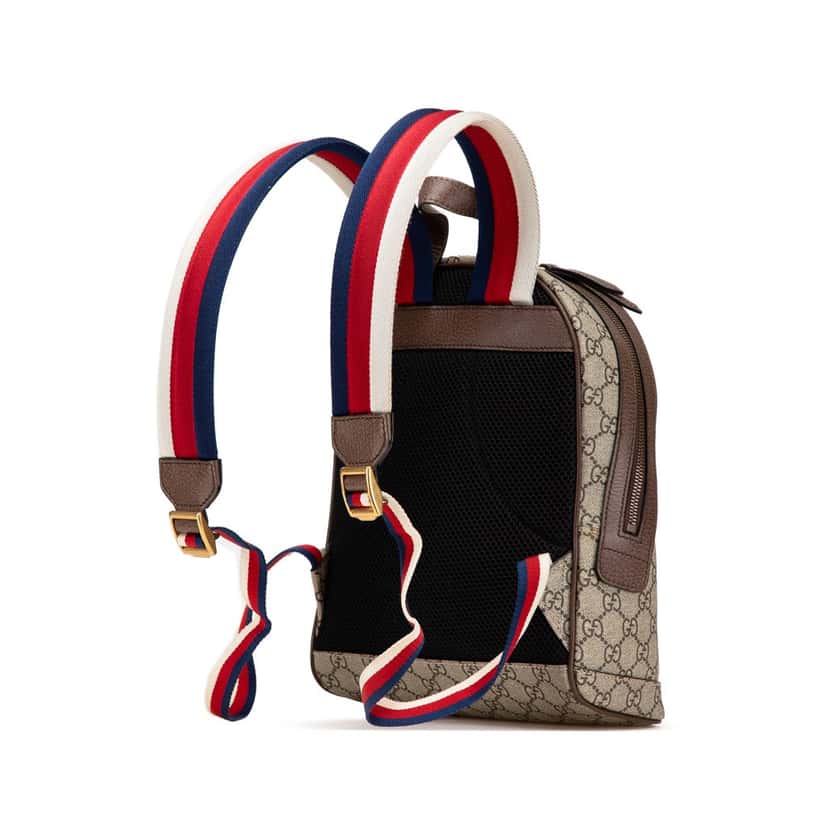 Gucci GG Supreme Bosco Web Backpack Brown Canvas Good condition - Back View