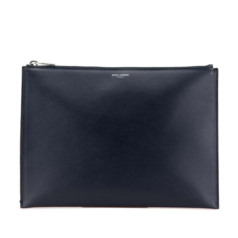 Saint Laurent Grain De Poudre Zip Clutch Blue Leather Good condition - Front View