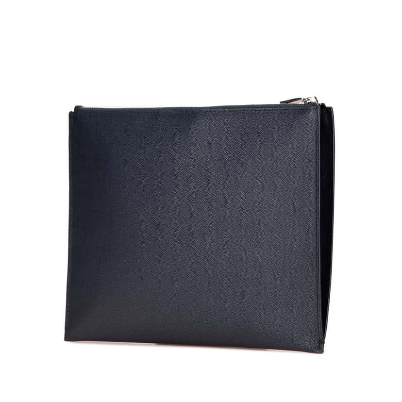 Saint Laurent Grain De Poudre Zip Clutch Blue Leather Good condition - Back View