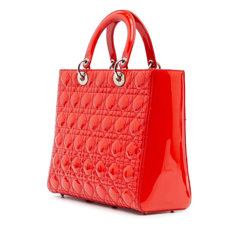 Dior Large Patent Cannage Lady Dior Red Leather Good condition - Back View