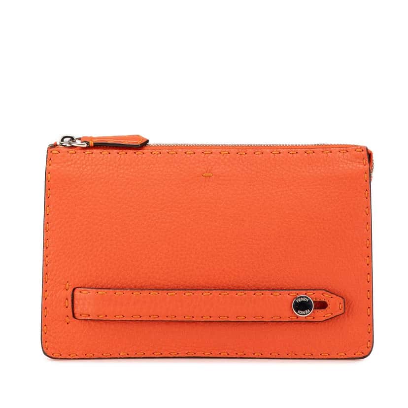Fendi Leather Selleria Clutch Orange Leather Good condition - Front View