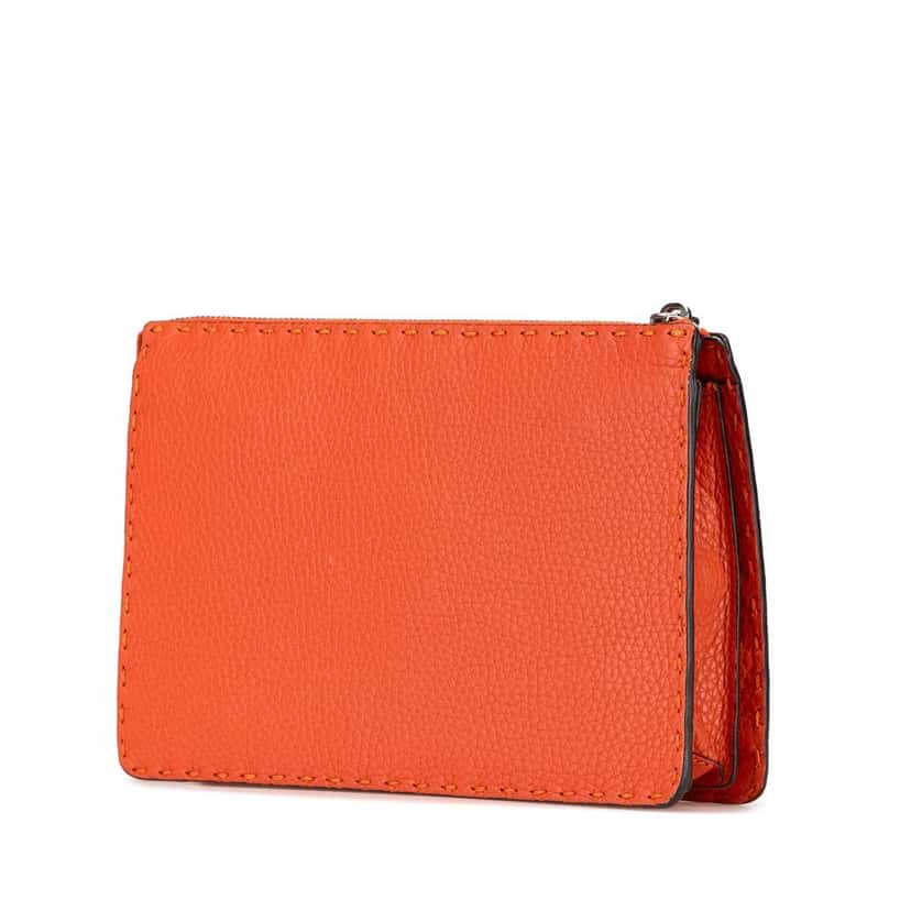 Fendi Leather Selleria Clutch Orange Leather Good condition - Back View