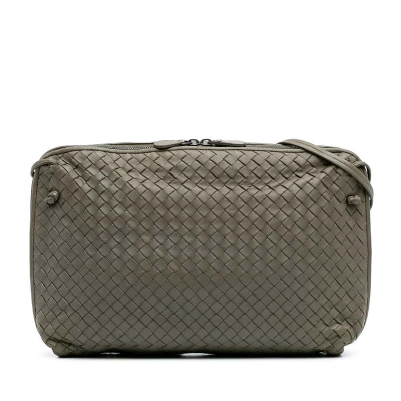 Bottega Veneta Large Nappa Intrecciato Nodini Crossbody Brown Leather Good condition - Front View