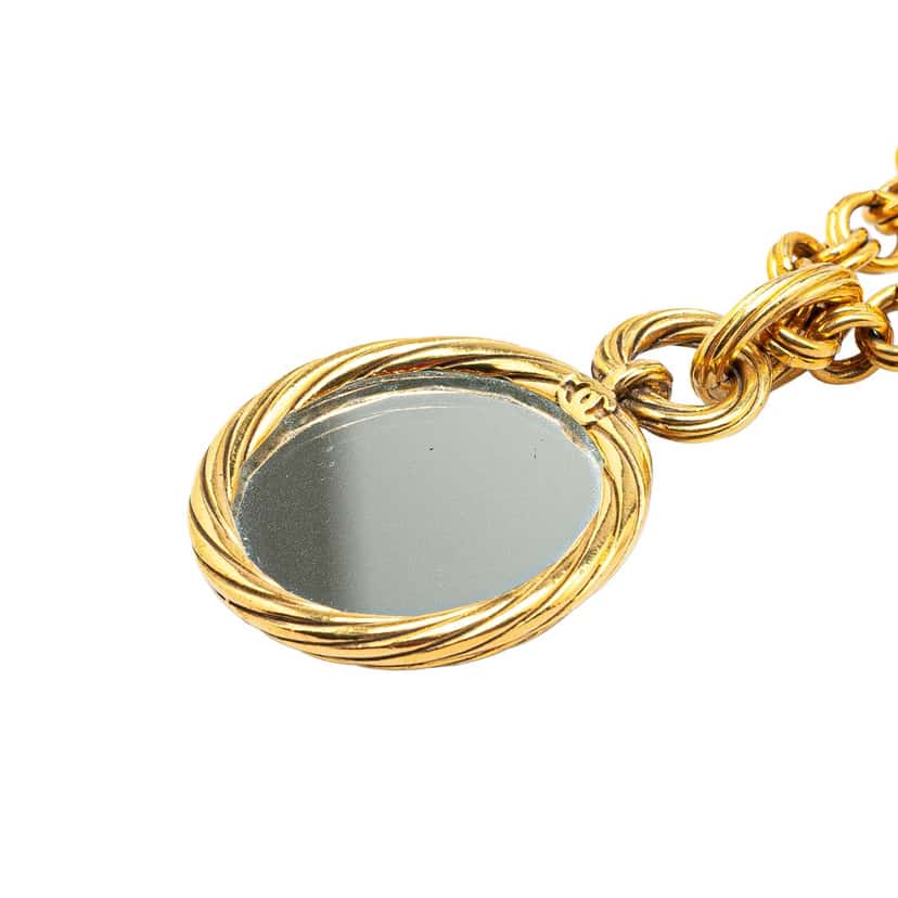 Chanel Gold Plated CC Round Mirror Pendant Necklace Gold Metal Good condition - Inside View