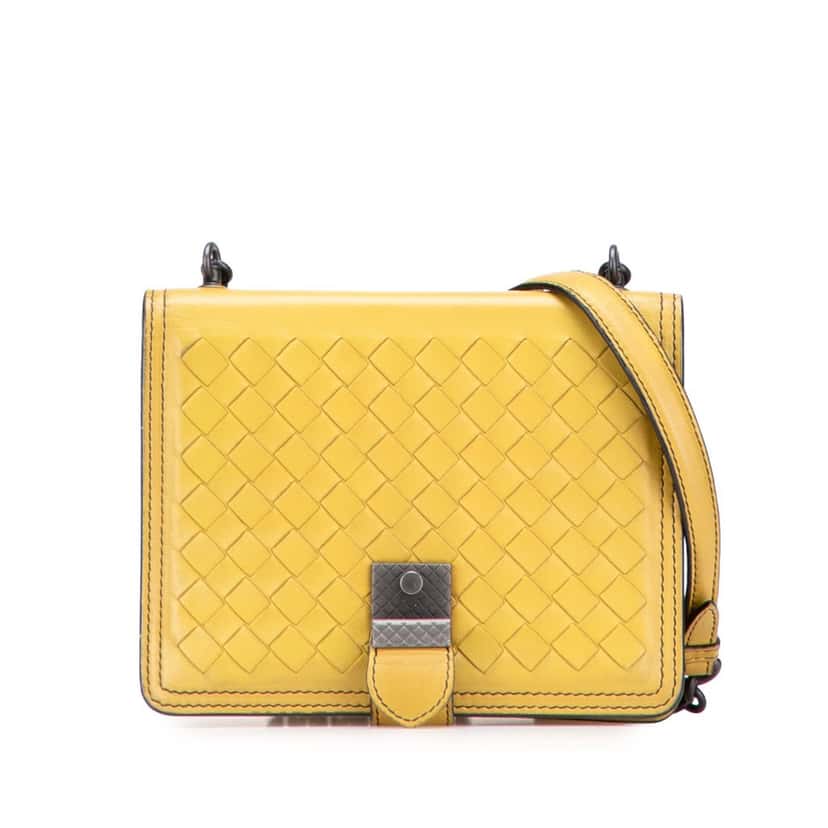 Bottega Veneta Small Nappa Intrecciato Runway Shoulder Bag Yellow Leather Good condition - Front View