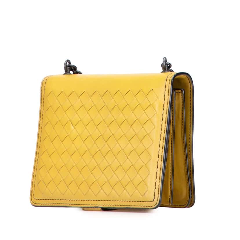 Bottega Veneta Small Nappa Intrecciato Runway Shoulder Bag Yellow Leather Good condition - Back View
