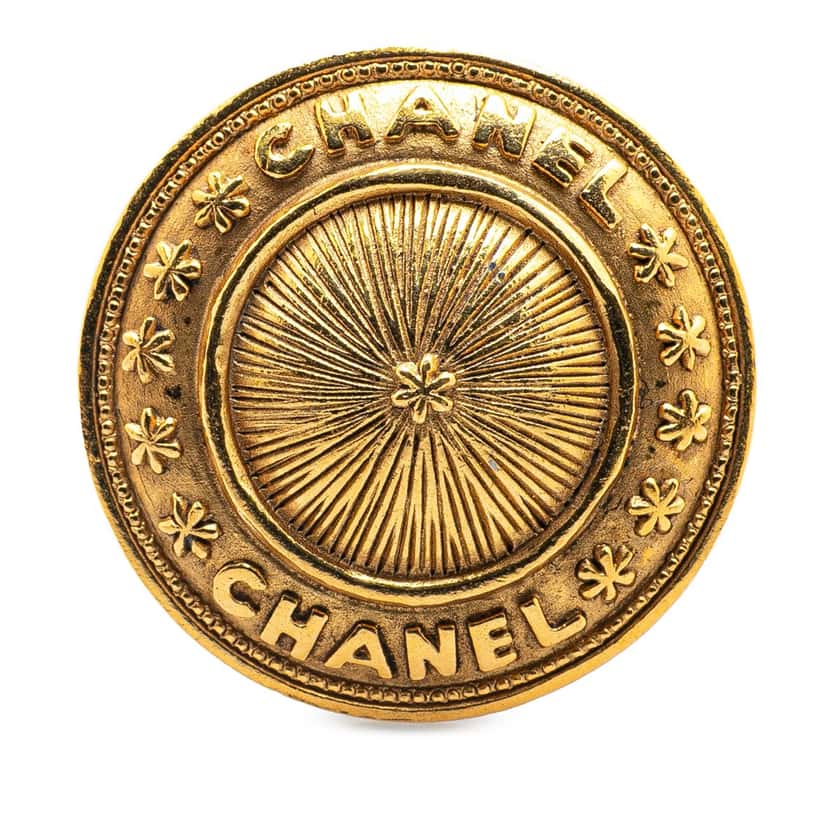 Chanel Gold Plated Logo Dome Round Brooch Gold Metal Good condition - Front View