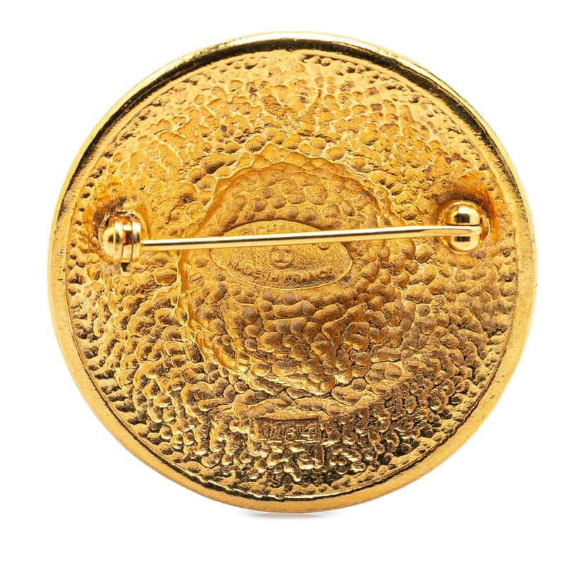 Chanel Gold Plated Logo Dome Round Brooch Gold Metal Good condition - Back View