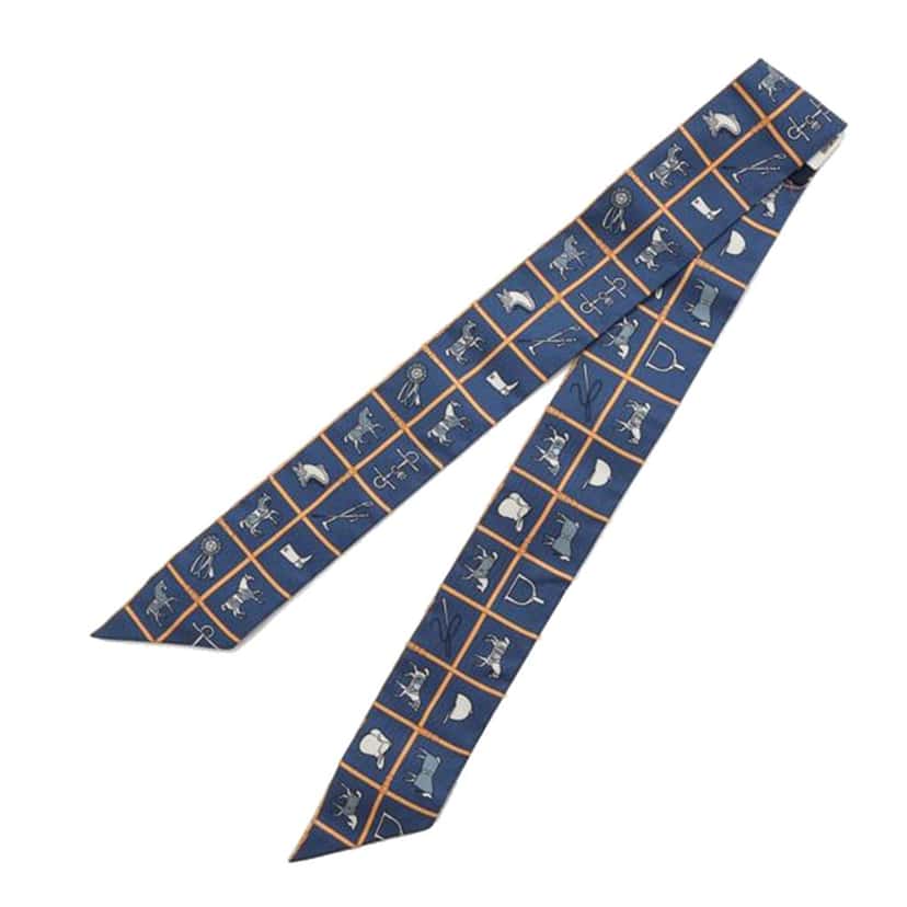 Hermès Couvertures Et Tenues De Jour Twilly Silk Scarf Blue Silk Very good condition - Back View