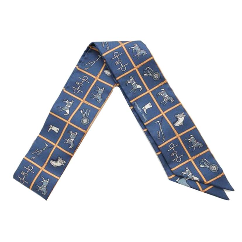 Hermès Couvertures Et Tenues De Jour Twilly Silk Scarf Blue Silk Very good condition - Inside View