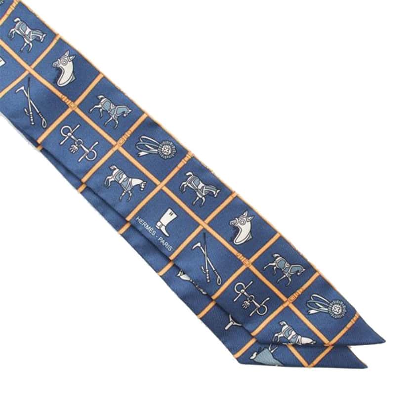 Hermès Couvertures Et Tenues De Jour Twilly Silk Scarf Blue Silk Very good condition - Model View