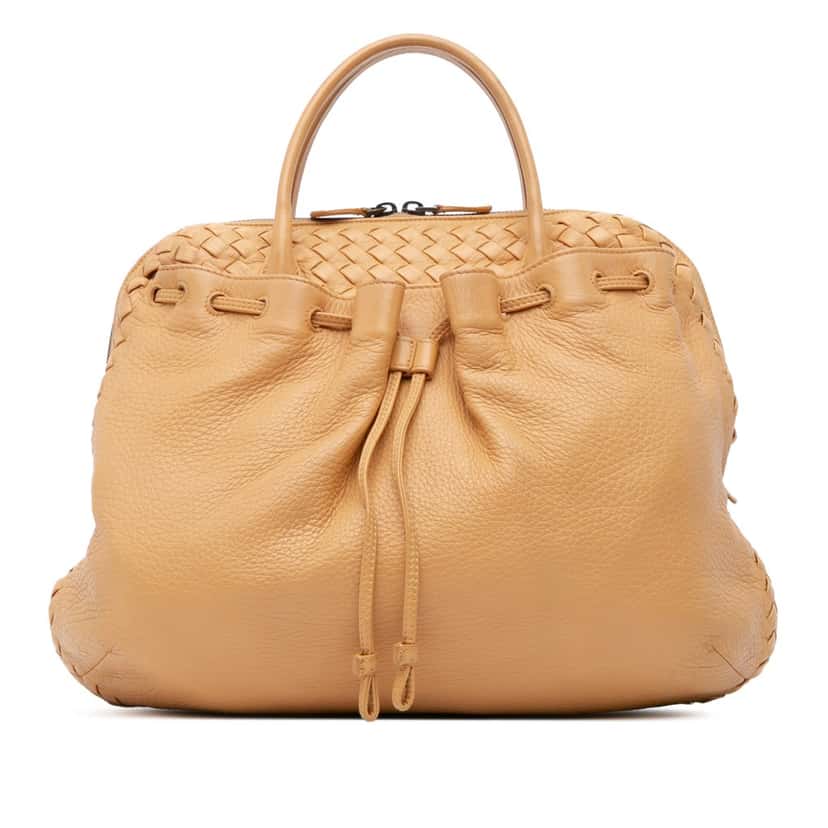 Bottega Veneta Intrecciato Trimmed Leather Handbag Brown Leather Good condition - Front View