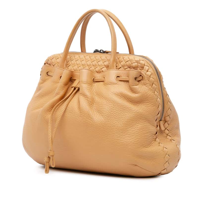 Bottega Veneta Intrecciato Trimmed Leather Handbag Brown Leather Good condition - Back View