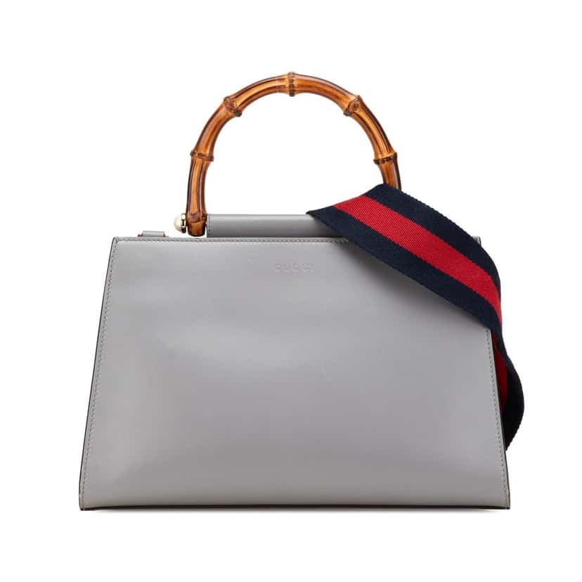 Gucci Small Bamboo Calfskin Nymphaea Satchel Grey Leather Good condition - Front View