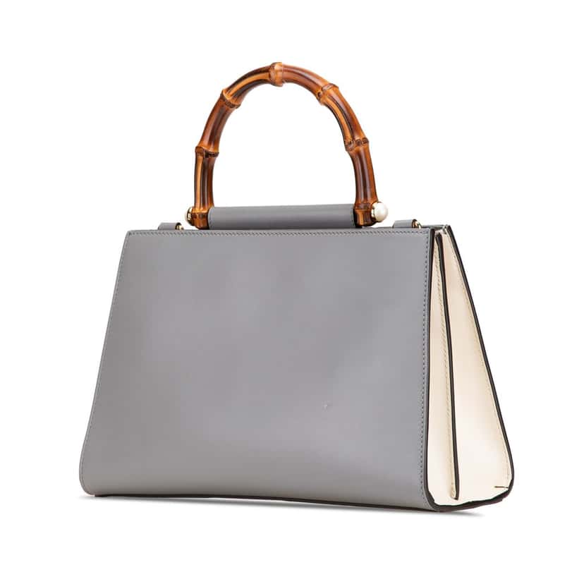 Gucci Small Bamboo Calfskin Nymphaea Satchel Grey Leather Good condition - Back View