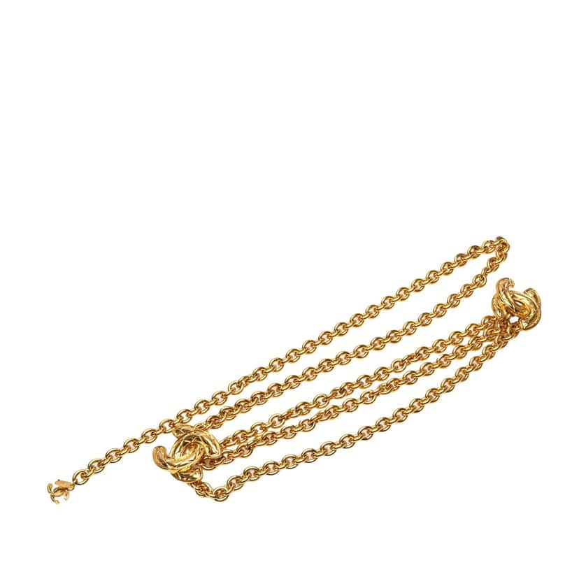 Chanel Gold Plated Quilted CC Triple Chain Belt Gold Metal Good condition - Front View
