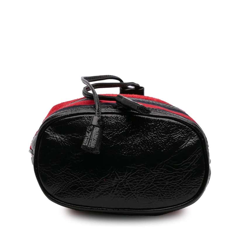 Gucci Mini Suede and Patent Web Ophidia Bucket Bag Red Leather Good condition - Inside View