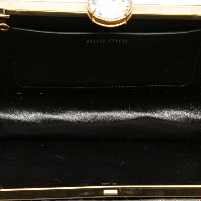 Miu Miu Croc Embossed Leather Crystal Embellished Solitaire Clutch Black Leather Good condition - Model View