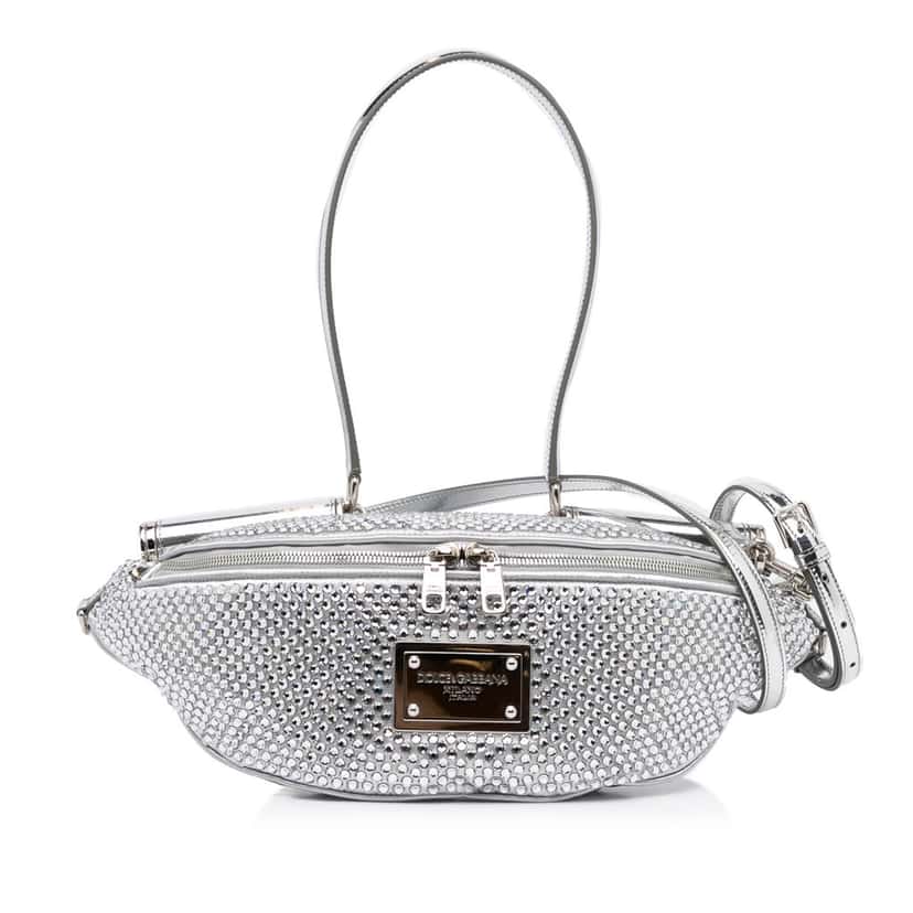 Dolce & Gabbana Miss Sicily Belt Bag Silver Leather Very good condition - Front View