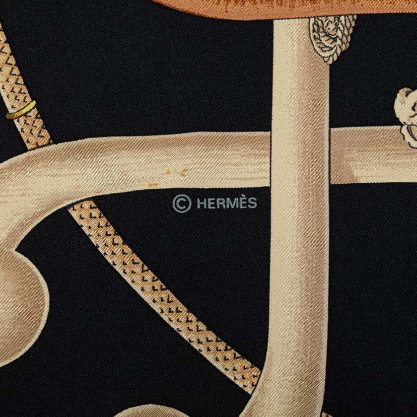 Hermès Cannes et Pommeaux Silk Scarf Black Silk Good condition - Inside View