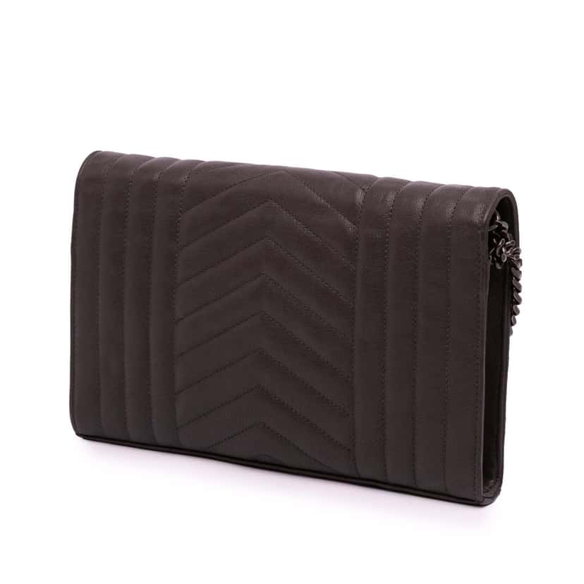 Saint Laurent Triquilt Sheepskin Monogram Envelope Wallet on Chain Brown Leather Good condition - Back View