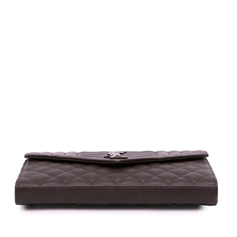Saint Laurent Triquilt Sheepskin Monogram Envelope Wallet on Chain Brown Leather Good condition - Inside View