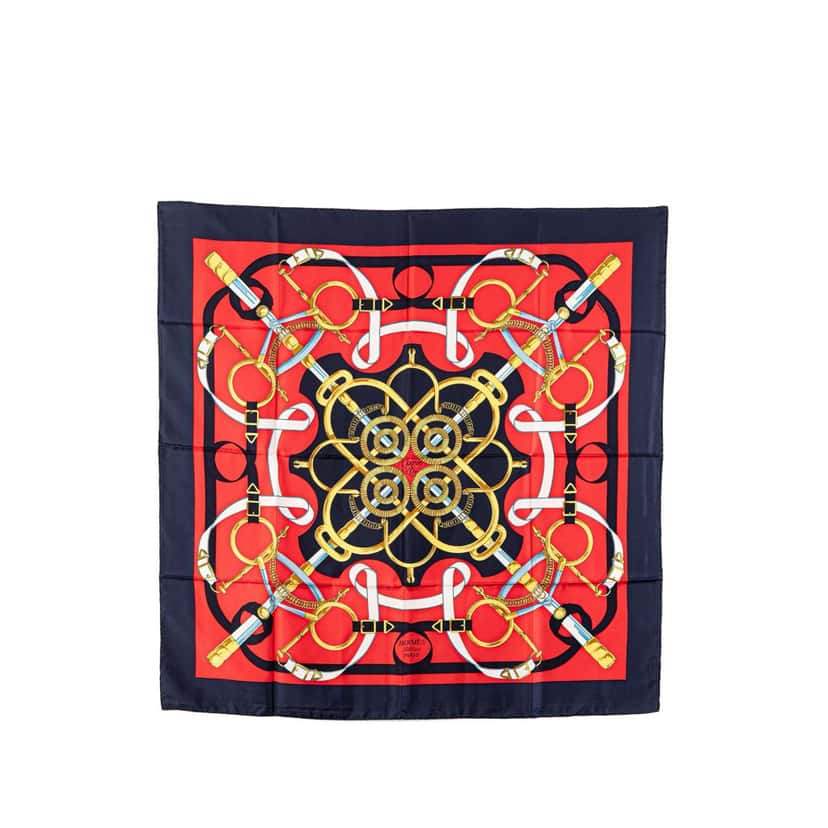 Hermès Eperon d'Or Silk Scarf Red Silk Very good condition - Front View