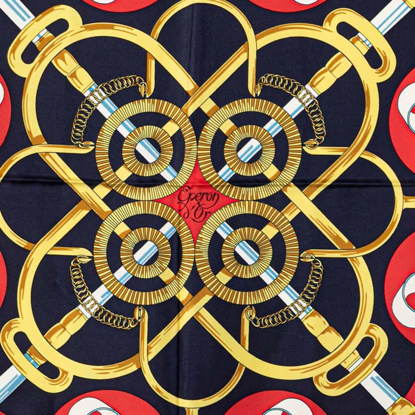 Hermès Eperon d'Or Silk Scarf Red Silk Very good condition - Back View