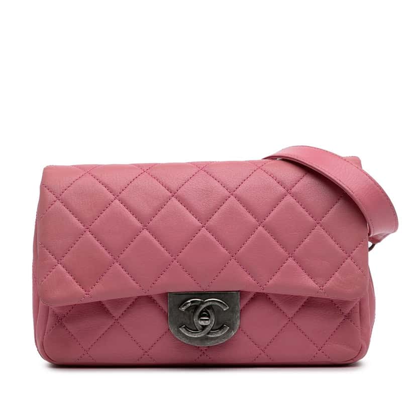 Chanel Small Quilted Goatskin Double Carry Waist Chain Flap Pink Leather Very good condition - Front View