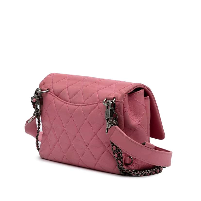 Chanel Small Quilted Goatskin Double Carry Waist Chain Flap Pink Leather Very good condition - Back View