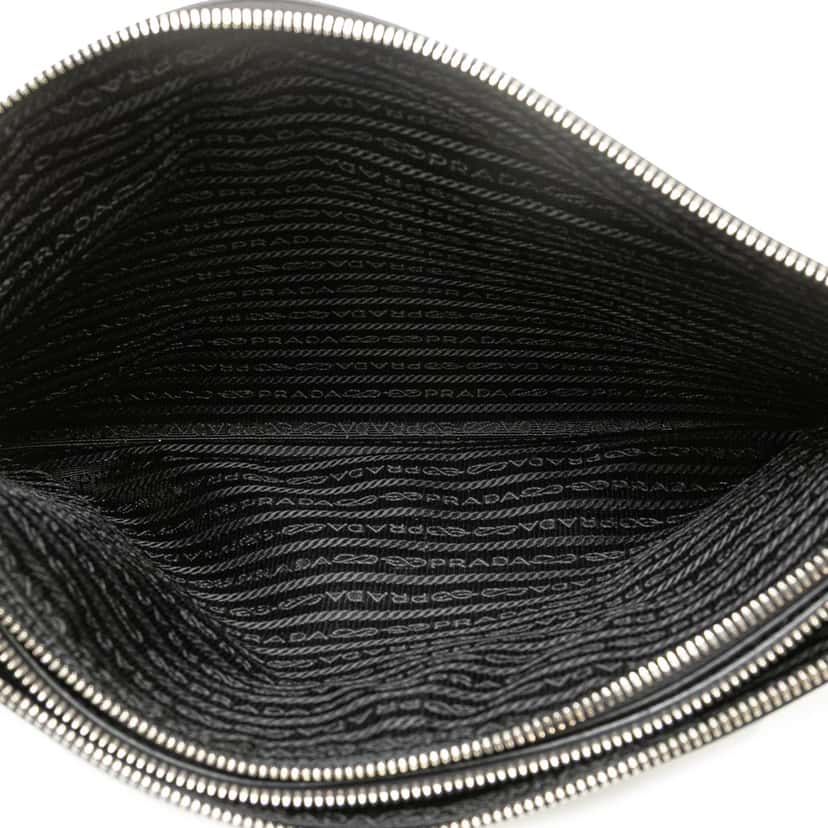 Prada Saffiano Double Zip Clutch Black Leather Good condition - Box View