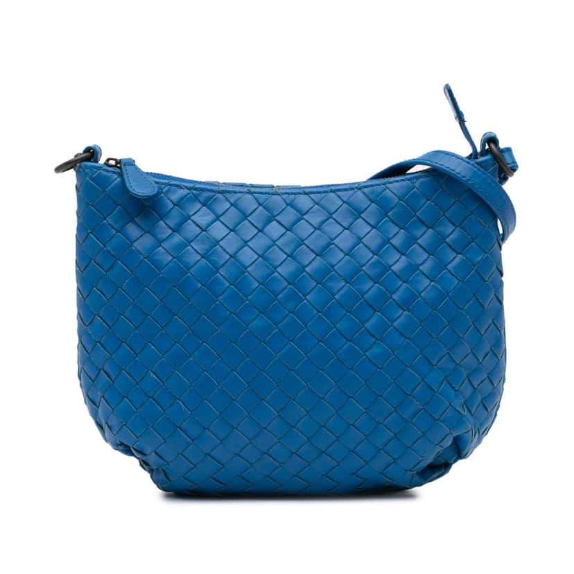 Bottega Veneta Nappa Intrecciato Shoulder Bag Blue Leather Good condition - Front View