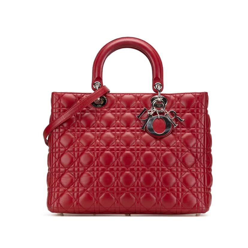 Dior Large Lambskin Cannage Lady Dior Red Leather Good condition - Front View