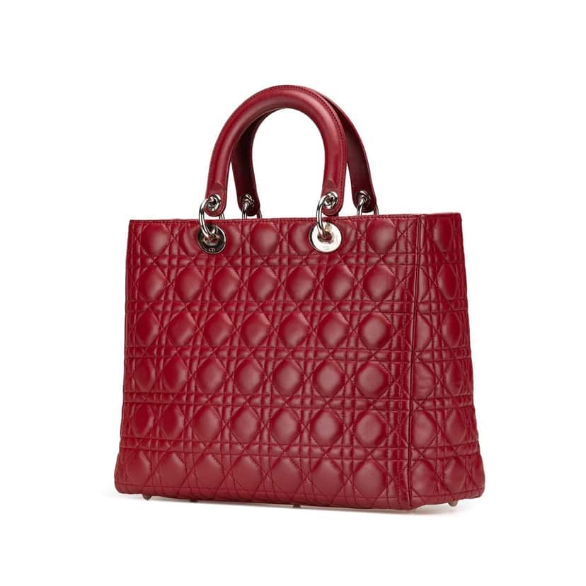 Dior Large Lambskin Cannage Lady Dior Red Leather Good condition - Back View