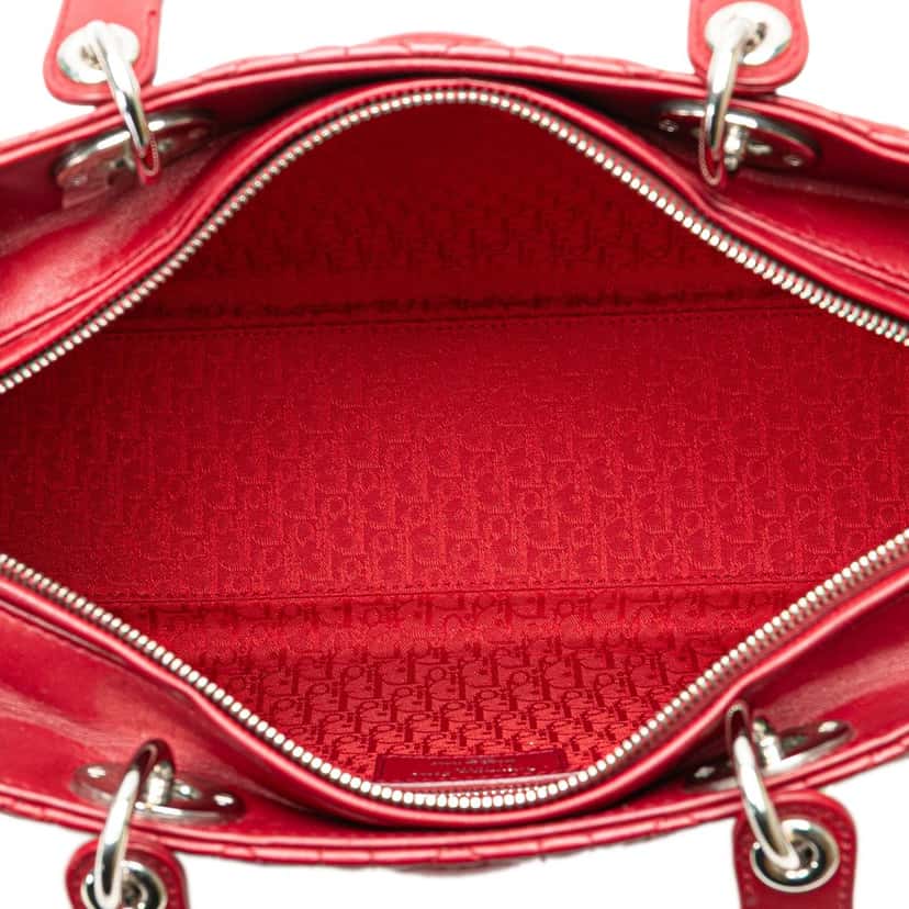 Dior Large Lambskin Cannage Lady Dior Red Leather Good condition - Model View