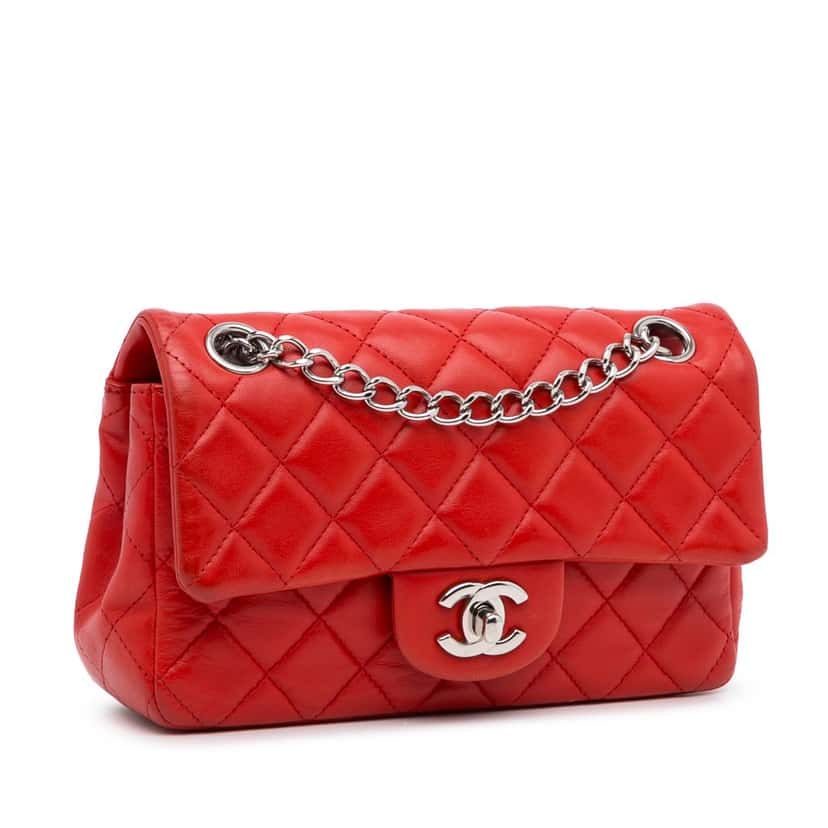Chanel New Mini Rectangular Classic Lambskin Single Flap Red Leather Good condition - Back View