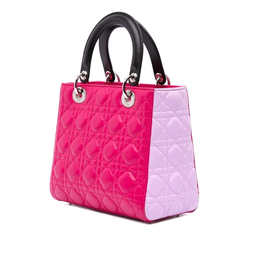 Dior Medium Tricolor Lambskin Cannage Lady Dior Pink Leather Good condition - Back View