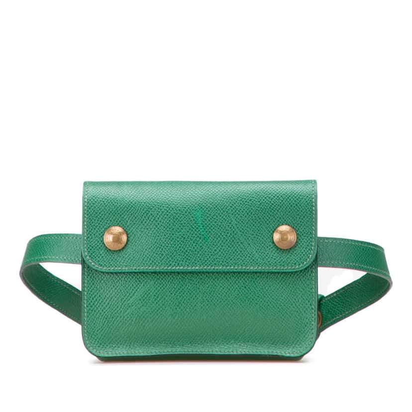 Hermès Courchevel Pochette Belt Bag Green Leather Good condition - Front View