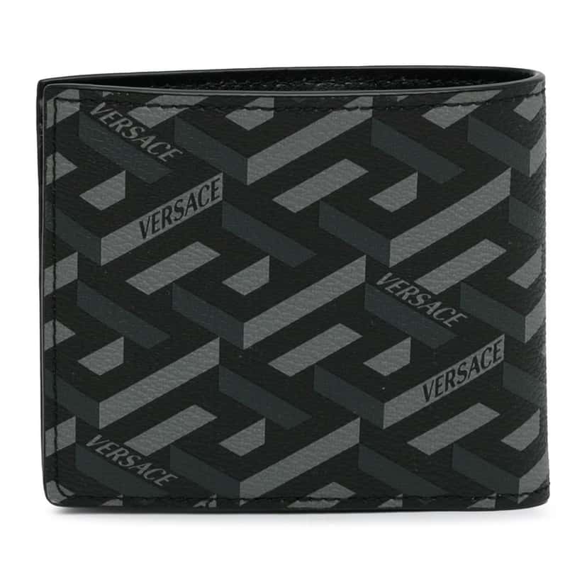 Versace La Greca Small Wallet Black Canvas Good condition - Model View