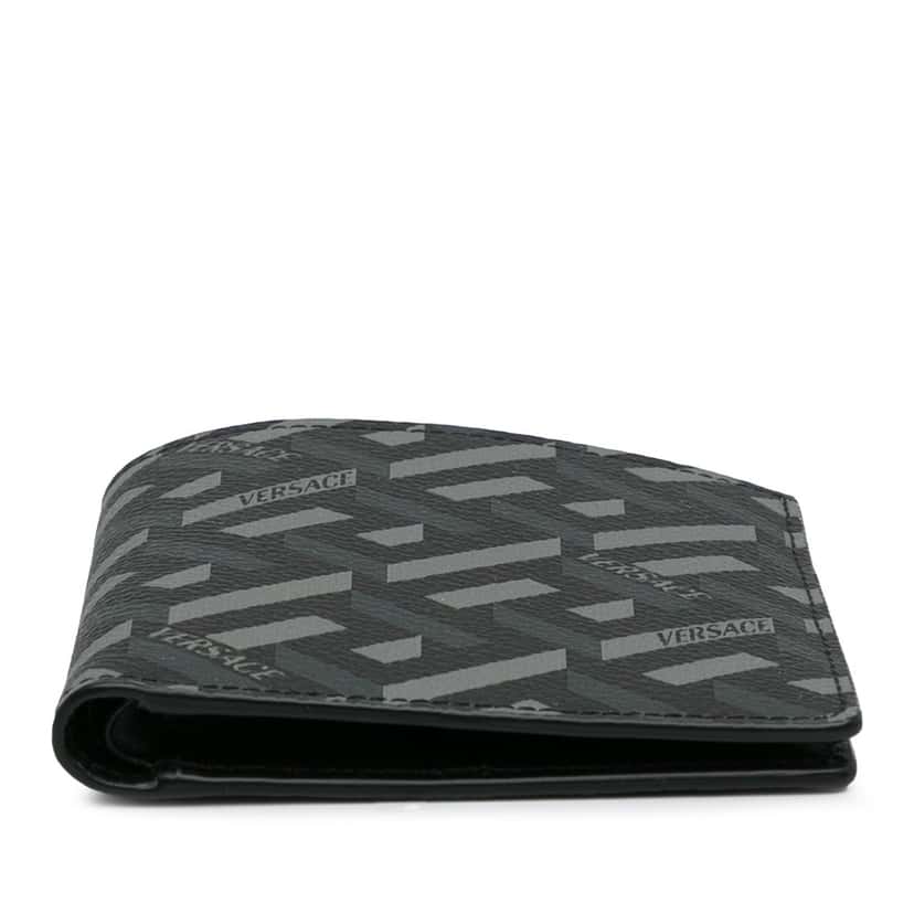 Versace La Greca Small Wallet Black Canvas Good condition - Box View