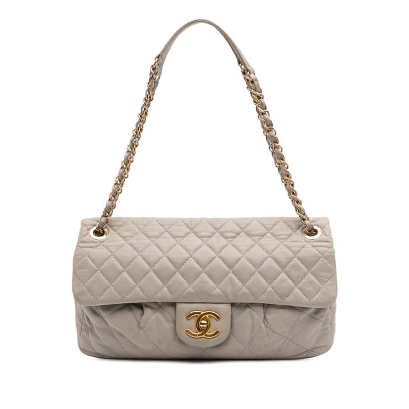 Chanel Large Quilted Iridescent Calfskin Coco Pleats Flap Brown Leather Good condition - Front View