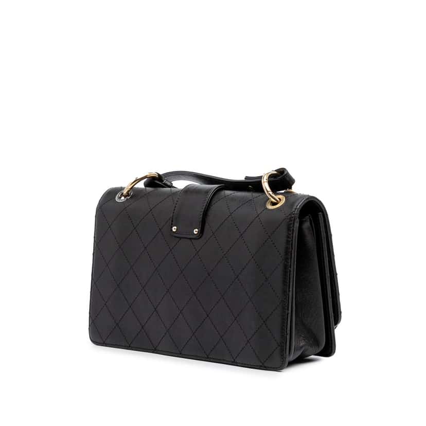 Chanel Quilted Calfskin Double Chain Top Handle Flap Black Leather Good condition - Back View