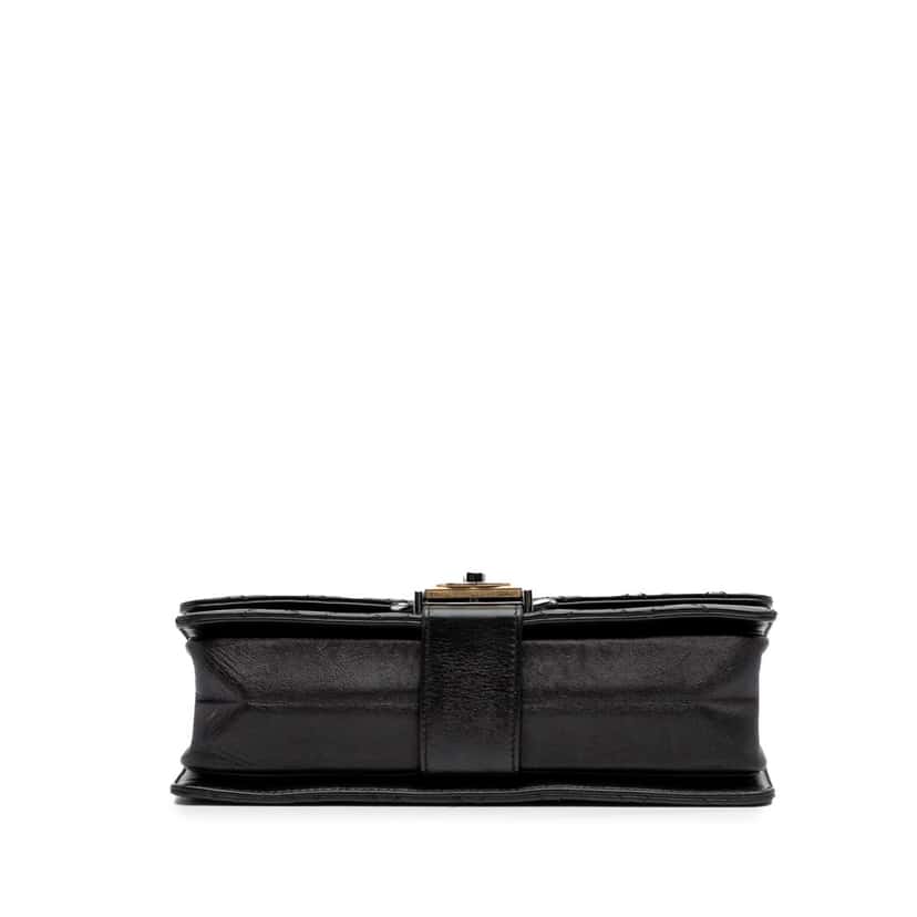 Chanel Quilted Calfskin Double Chain Top Handle Flap Black Leather Good condition - Inside View
