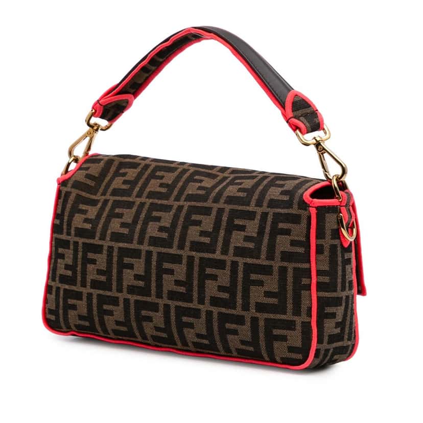 Fendi Medium Zucca Canvas Fluo Trim Baguette Satchel Brown Canvas Good condition - Back View