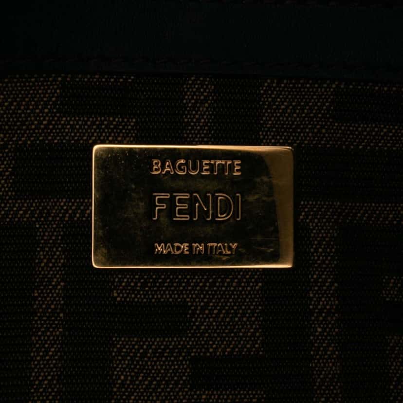 Fendi Medium Zucca Canvas Fluo Trim Baguette Satchel Brown Canvas Good condition - Box View