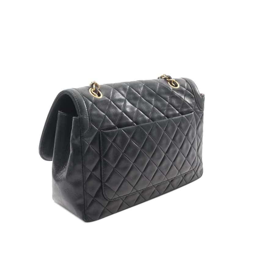 Chanel Medium CC Quilted Lambskin Single Flap Black Leather Good condition - Back View