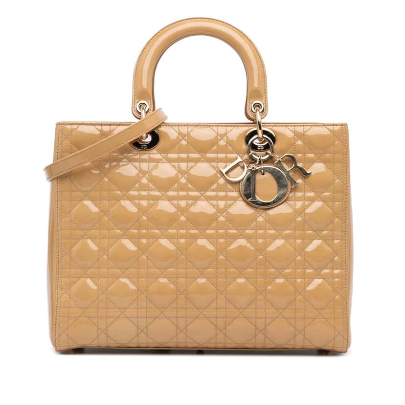 Dior Large Patent Cannage Lady Dior Brown Leather Good condition - Front View