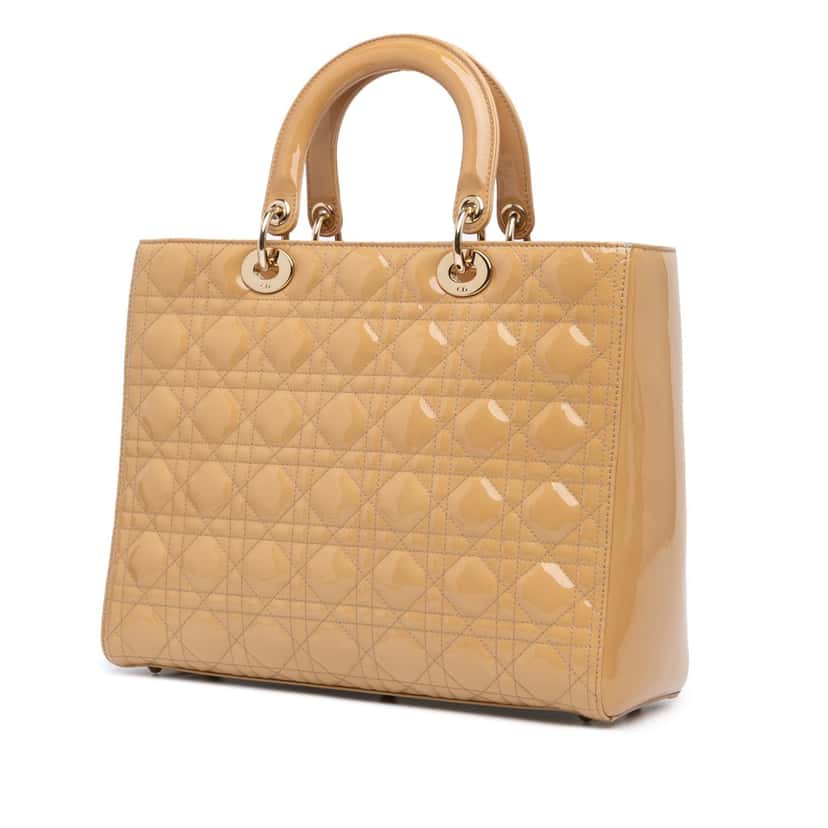Dior Large Patent Cannage Lady Dior Brown Leather Good condition - Back View